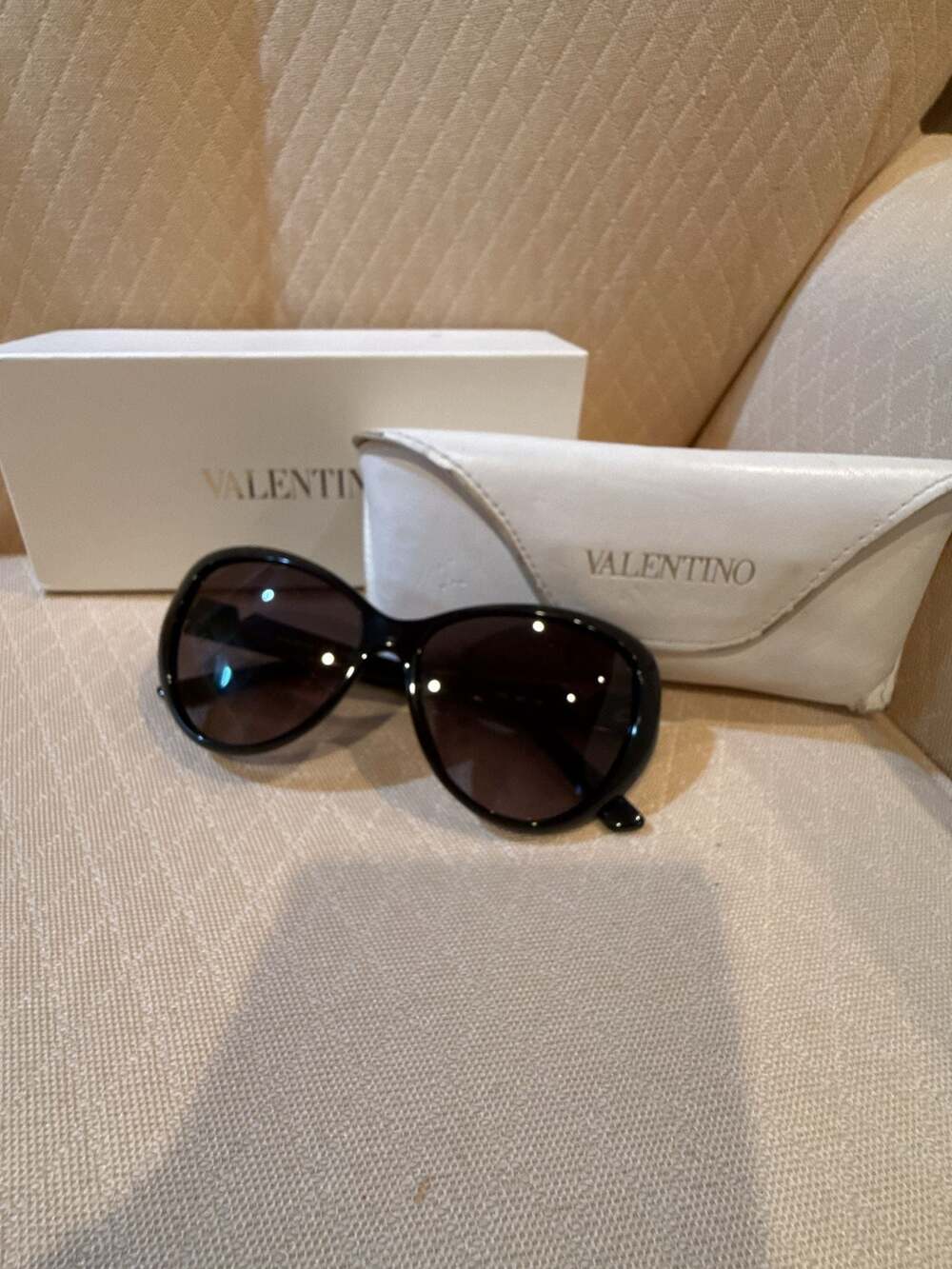 Valentino Black Oversized V-Logo Sunglasses with Case and Box